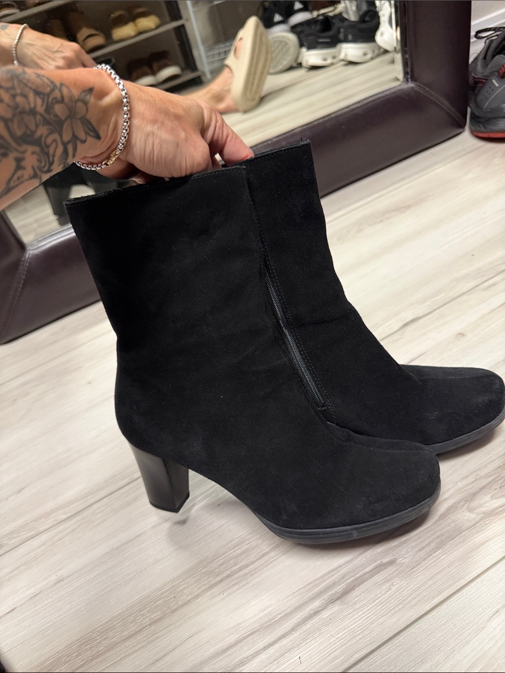 La Canadian Black Suede High Heel Ankle Boots